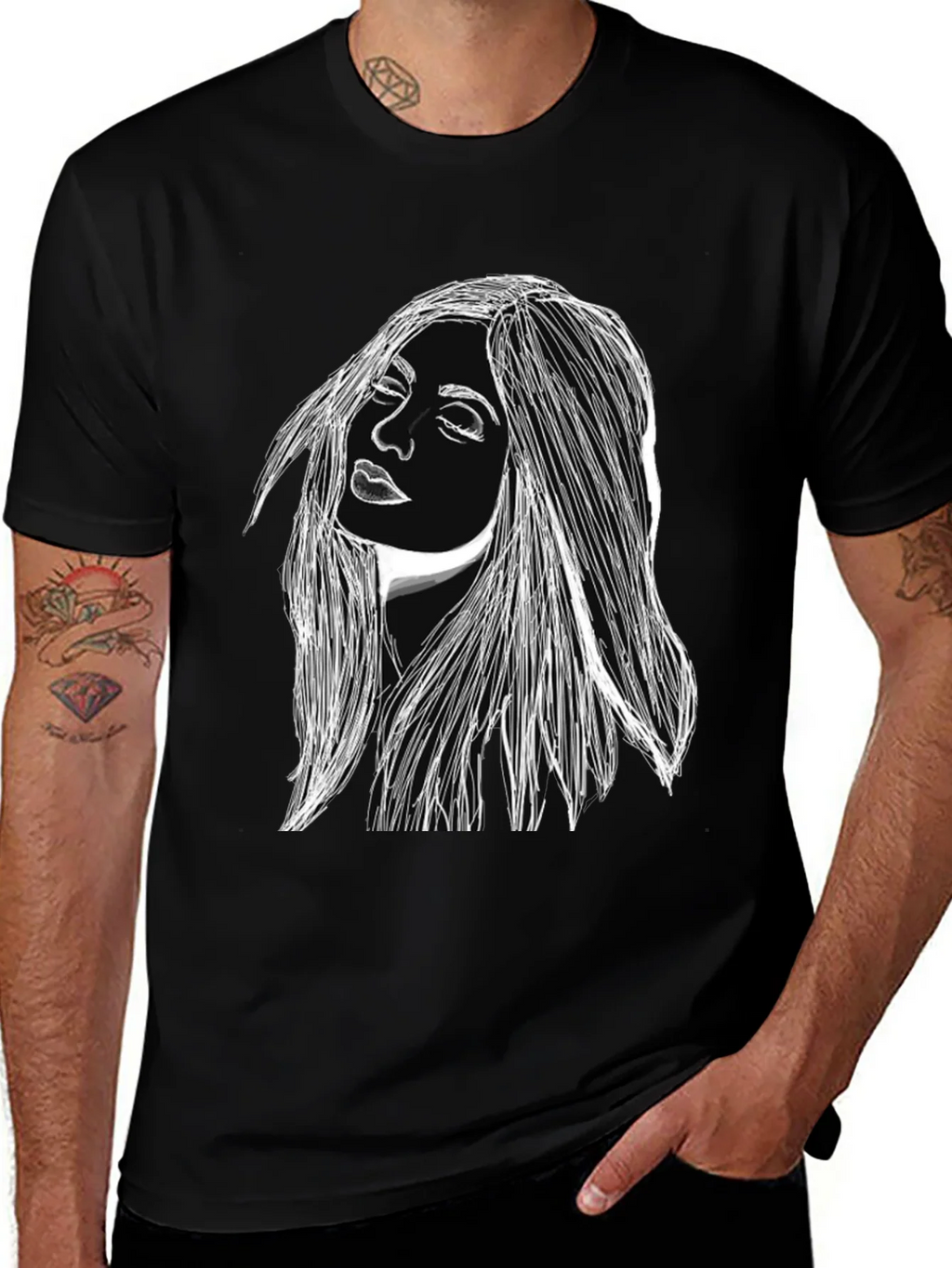 Woman Portrait Graphic Black T-Shirt product image 1