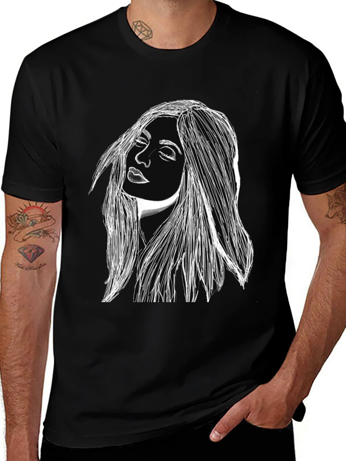 Woman Portrait Graphic Black T-Shirt product image 1