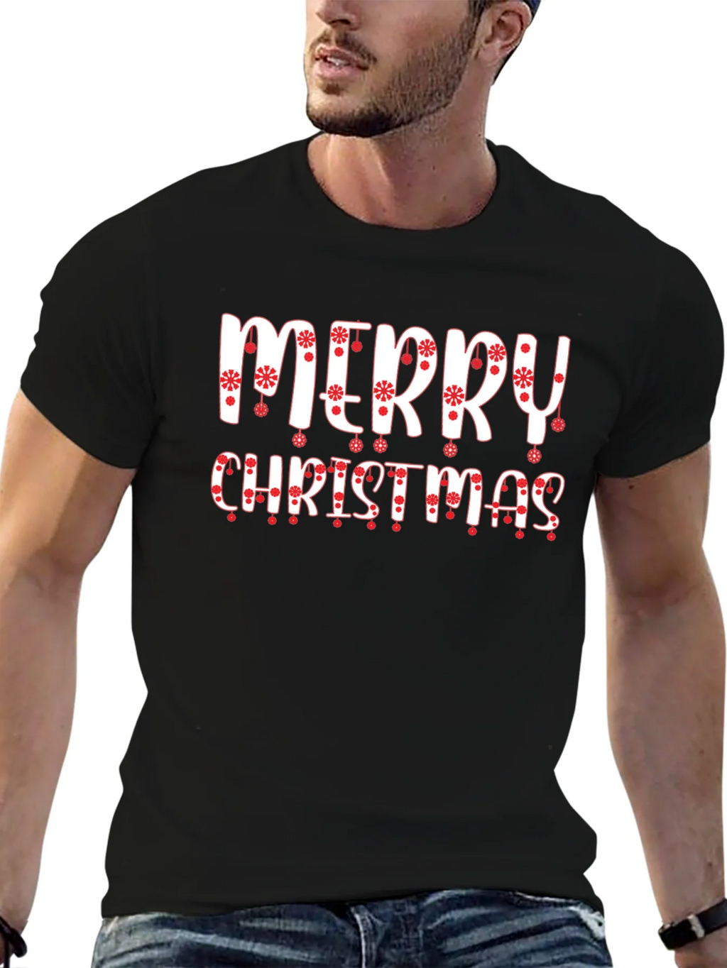 Festive Merry Christmas Graphic Tee - Black product image 5