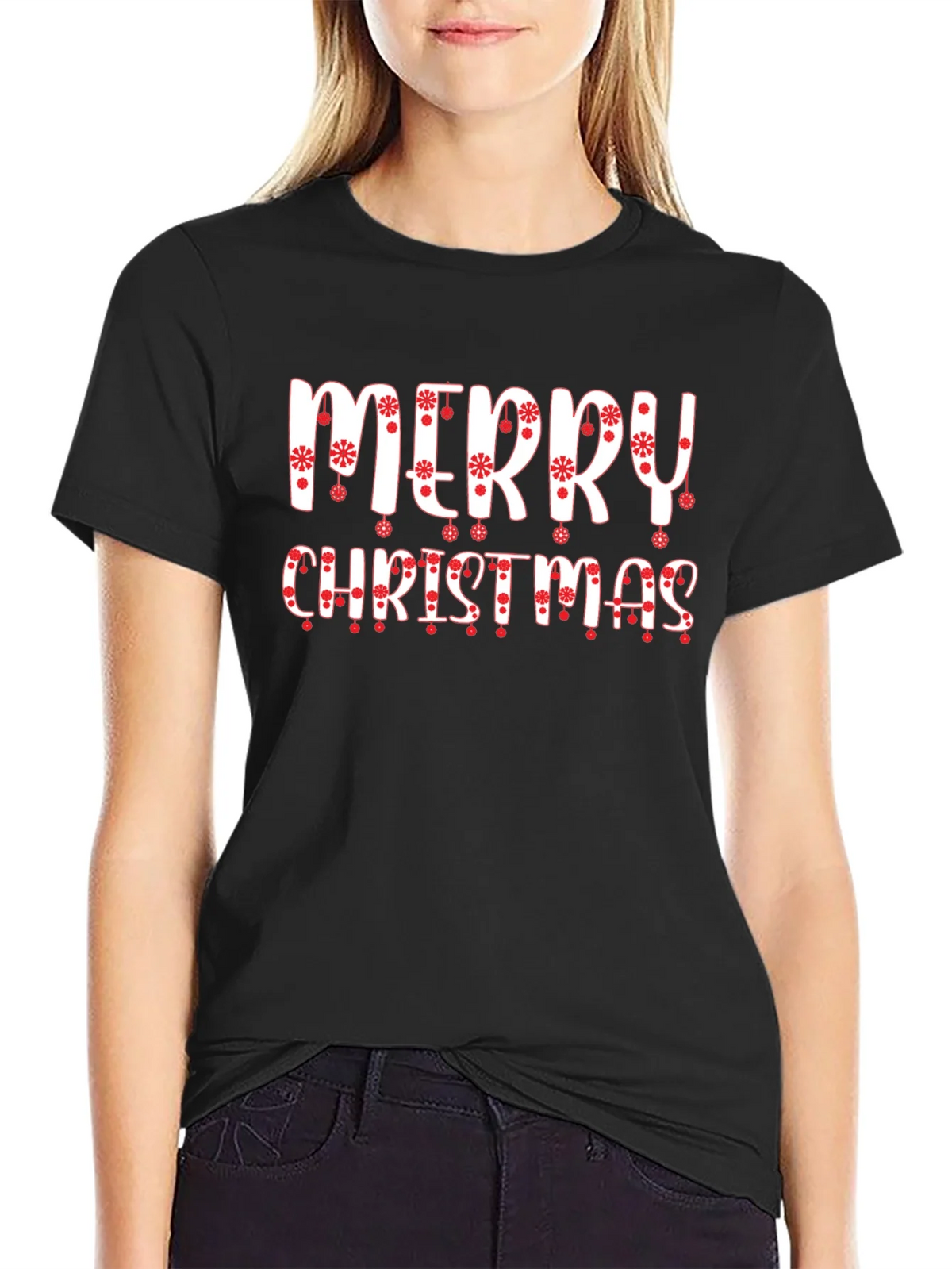 Festive Merry Christmas Graphic Tee - Black product image 2