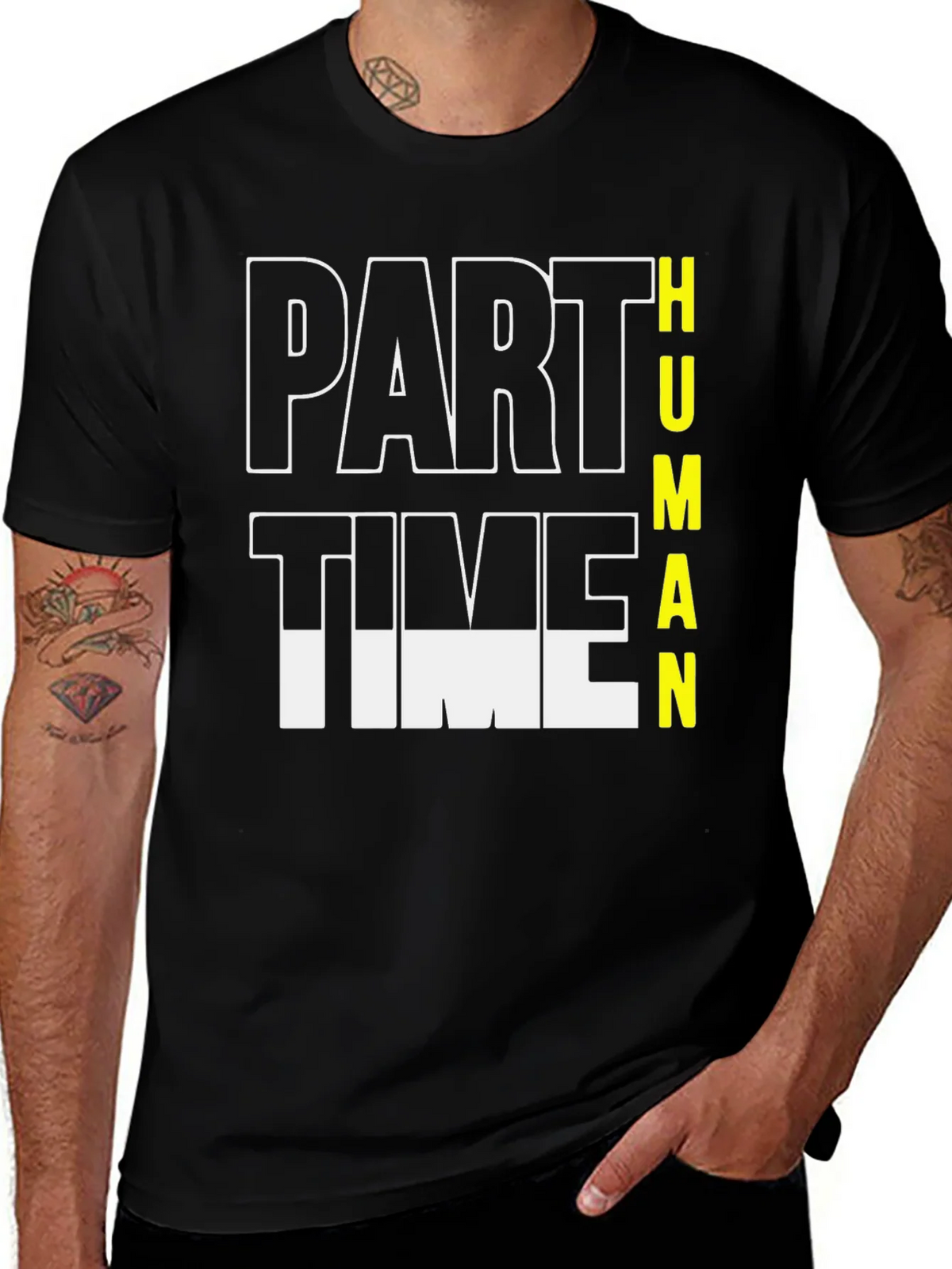 Part Time Human Graphic Tee - Black Cotton Casual T-Shirt product image 1