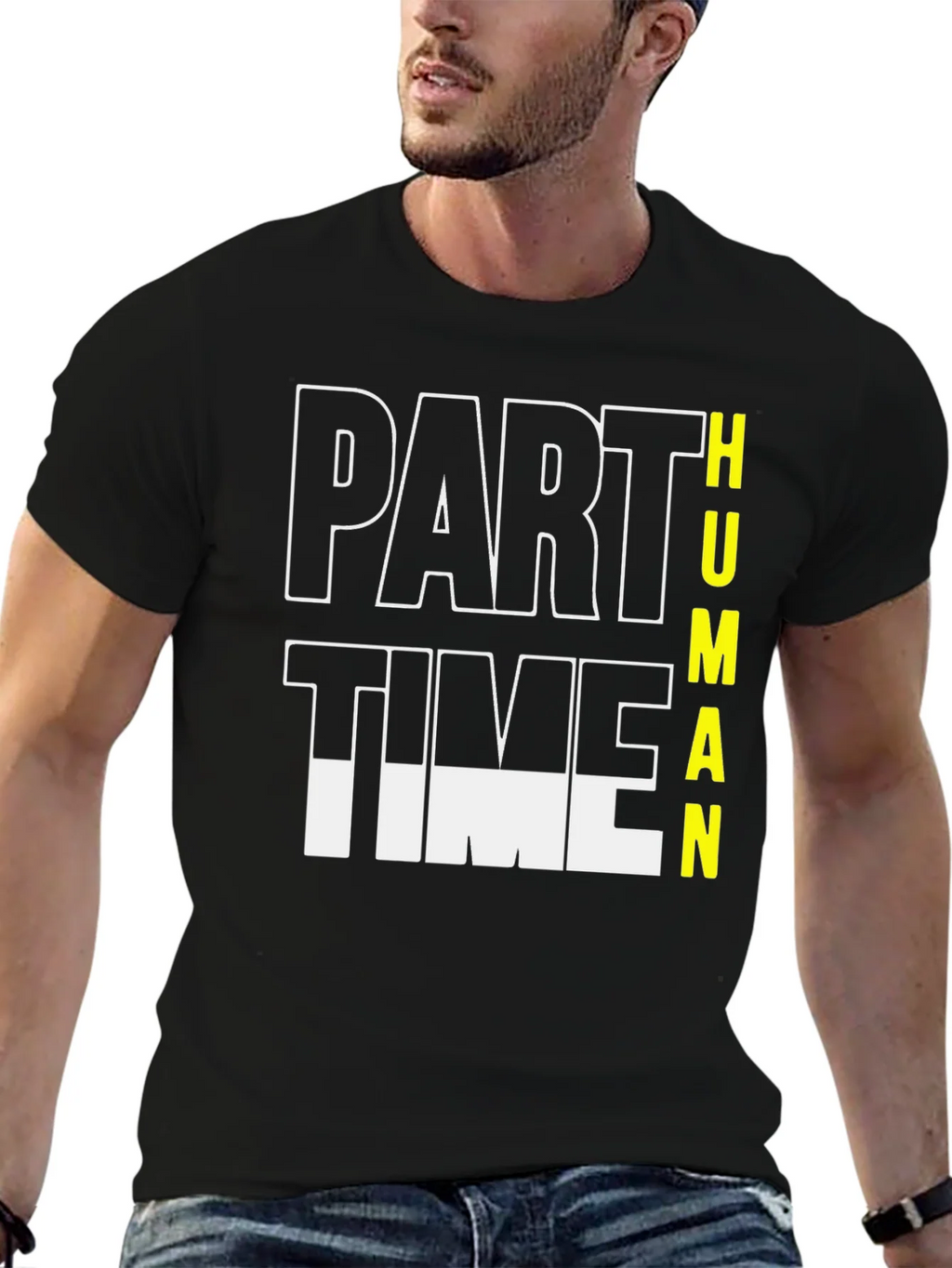 Part Time Human Graphic Tee - Black Cotton Casual T-Shirt product image 6