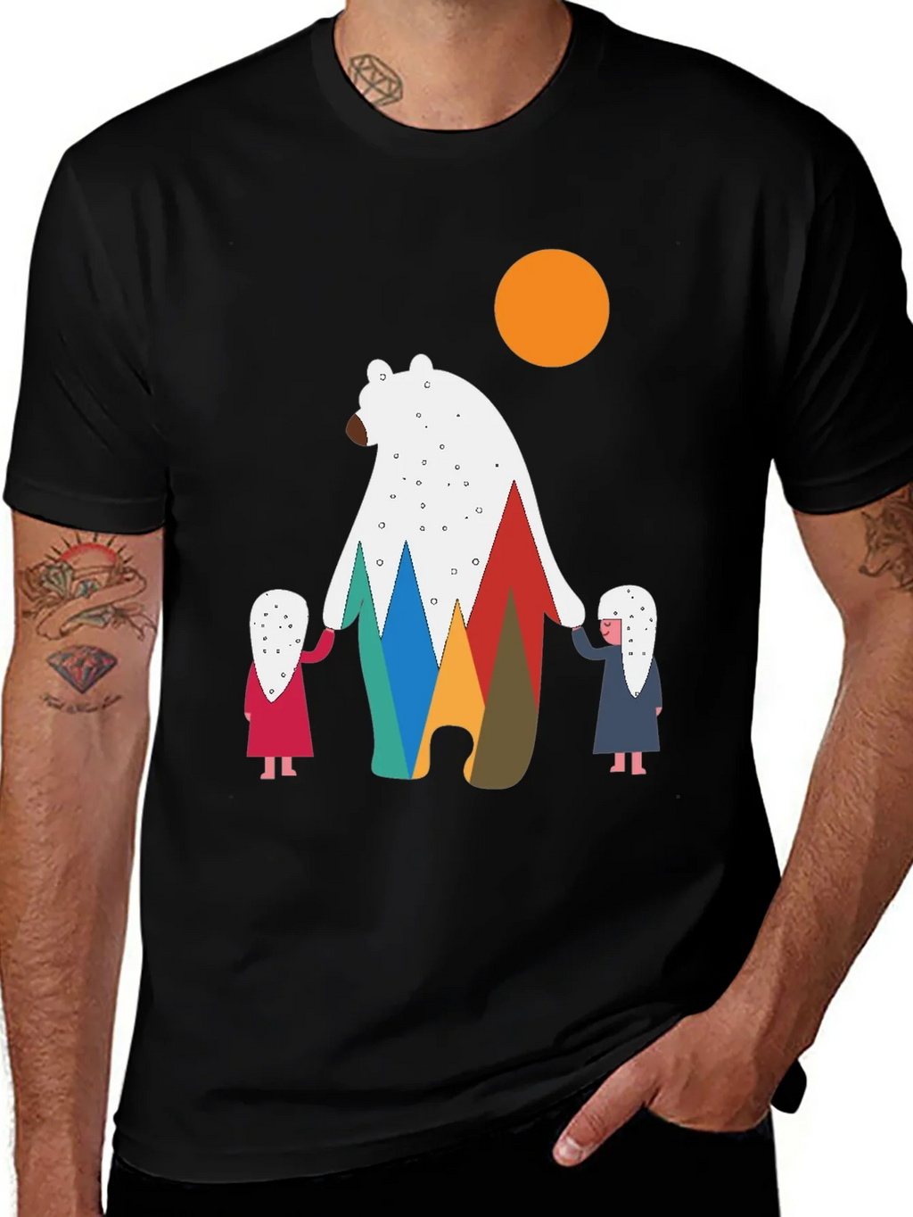 Bear and Children Graphic Tee - Modern Crew Neck T-Shirt product image 1