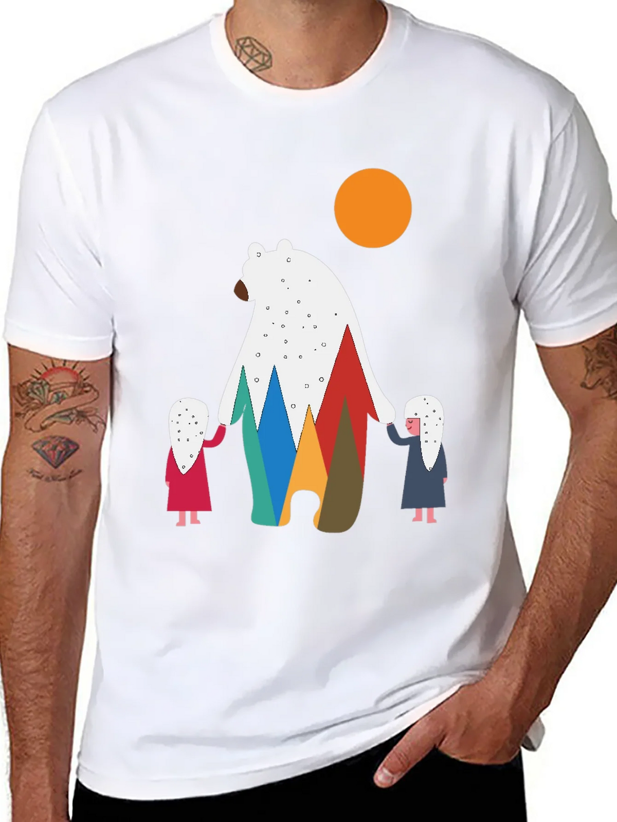 Bear and Children Graphic Tee - Modern Crew Neck T-Shirt product image 7