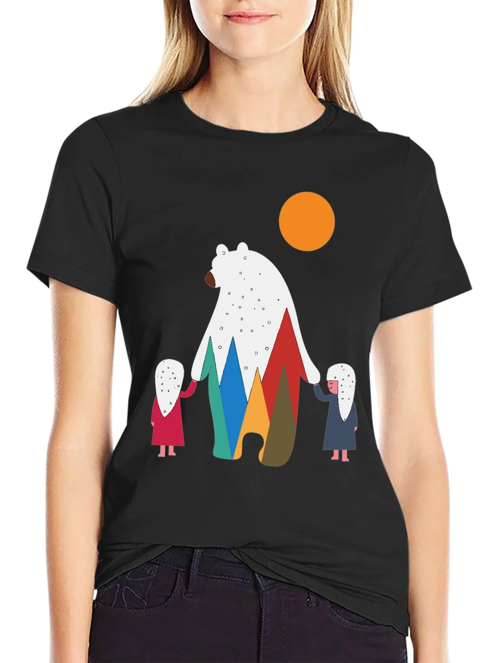 Bear and Children Graphic Tee - Modern Crew Neck T-Shirt product image 2