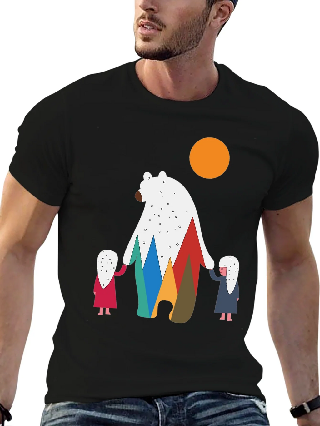 Bear and Children Graphic Tee - Modern Crew Neck T-Shirt product image 6