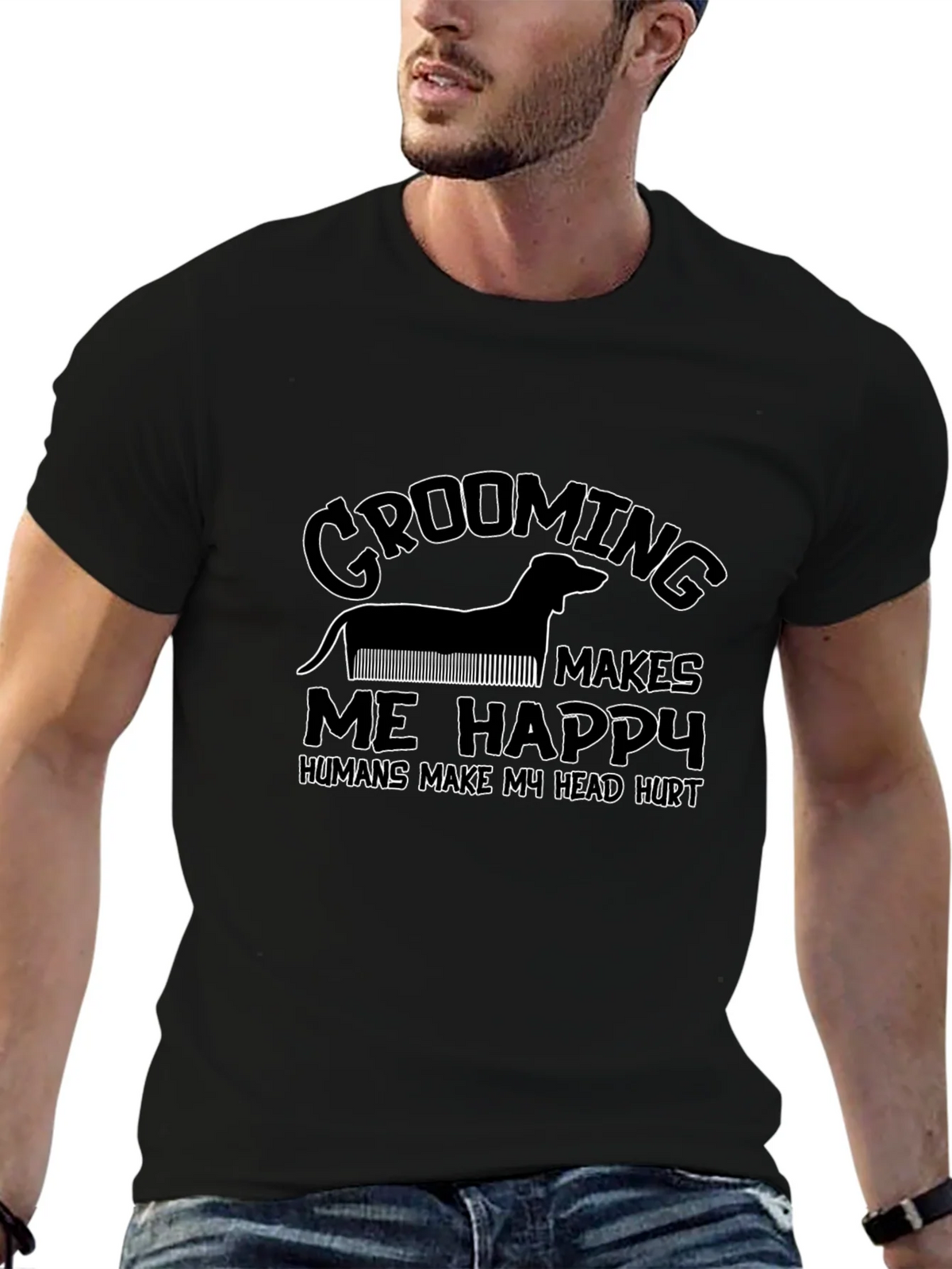 Grooming Makes Me Happy Black T-Shirt product image 3