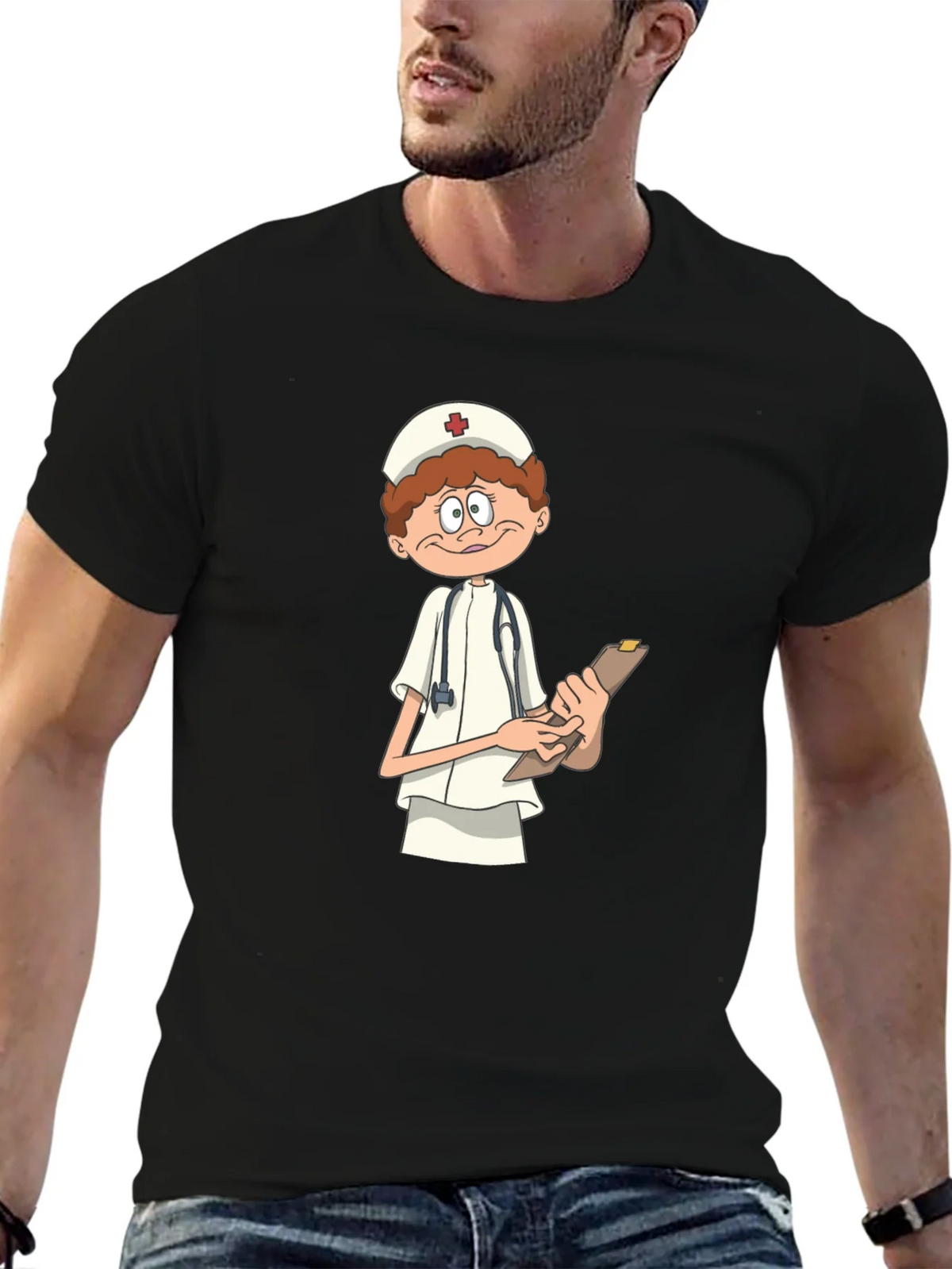 Cartoon Nurse T-Shirt - Black Graphic Tee product image 5