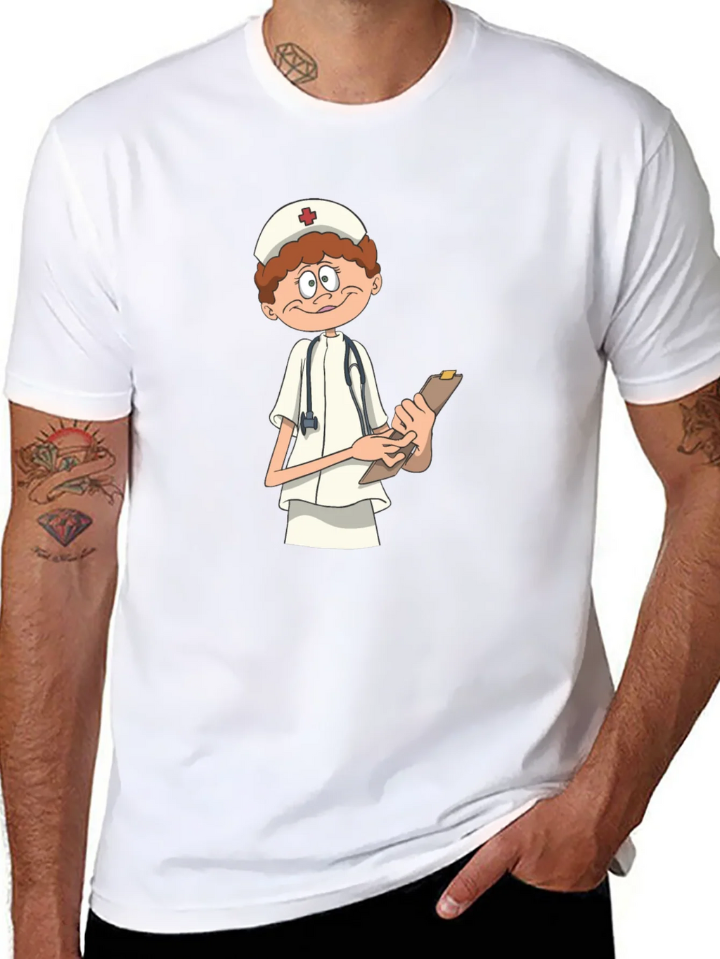 Cartoon Nurse T-Shirt - Black Graphic Tee product image 6