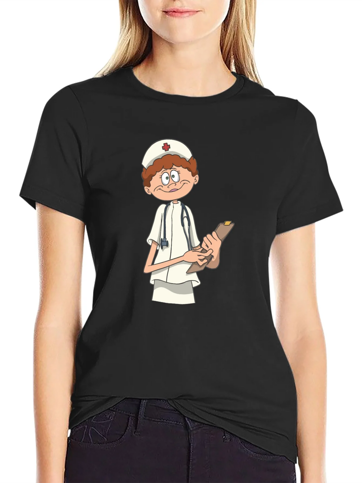 Cartoon Nurse T-Shirt - Black Graphic Tee product image 1
