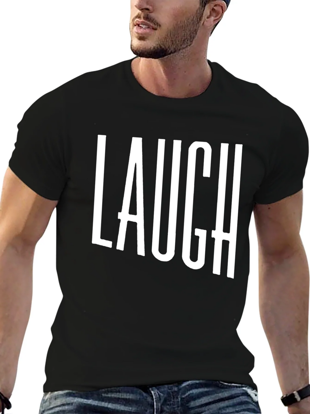 Laugh T-Shirt - Black Cotton Graphic Tee product image 6