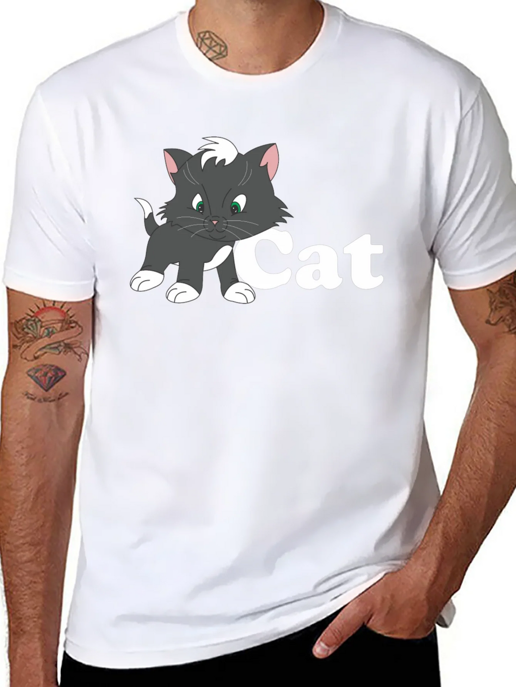 Cat Cartoon Black T-Shirt product image 7