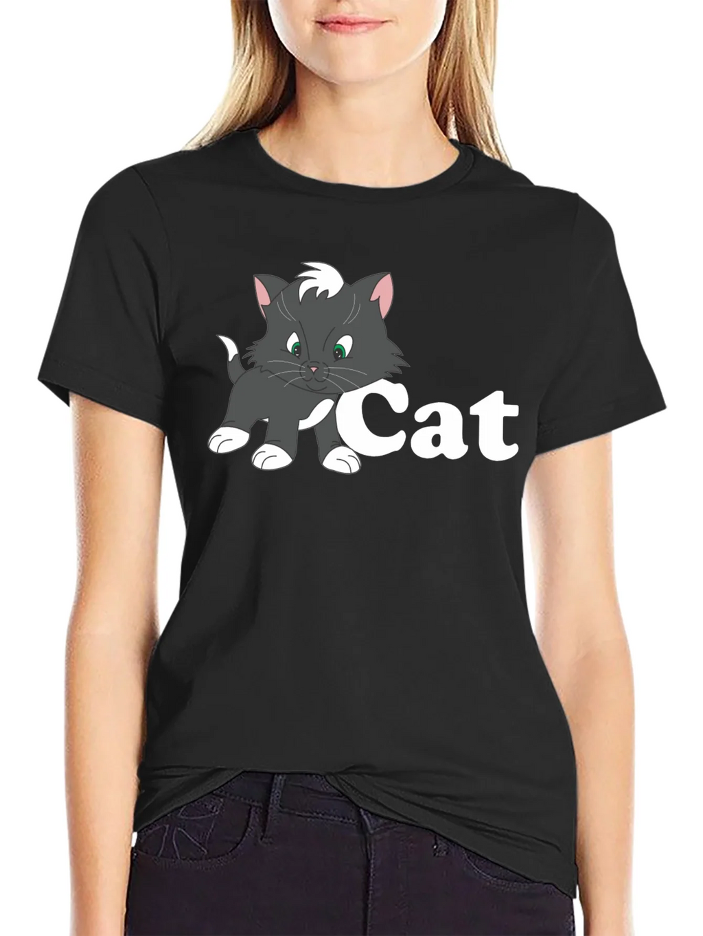 Cat Cartoon Black T-Shirt product image 2