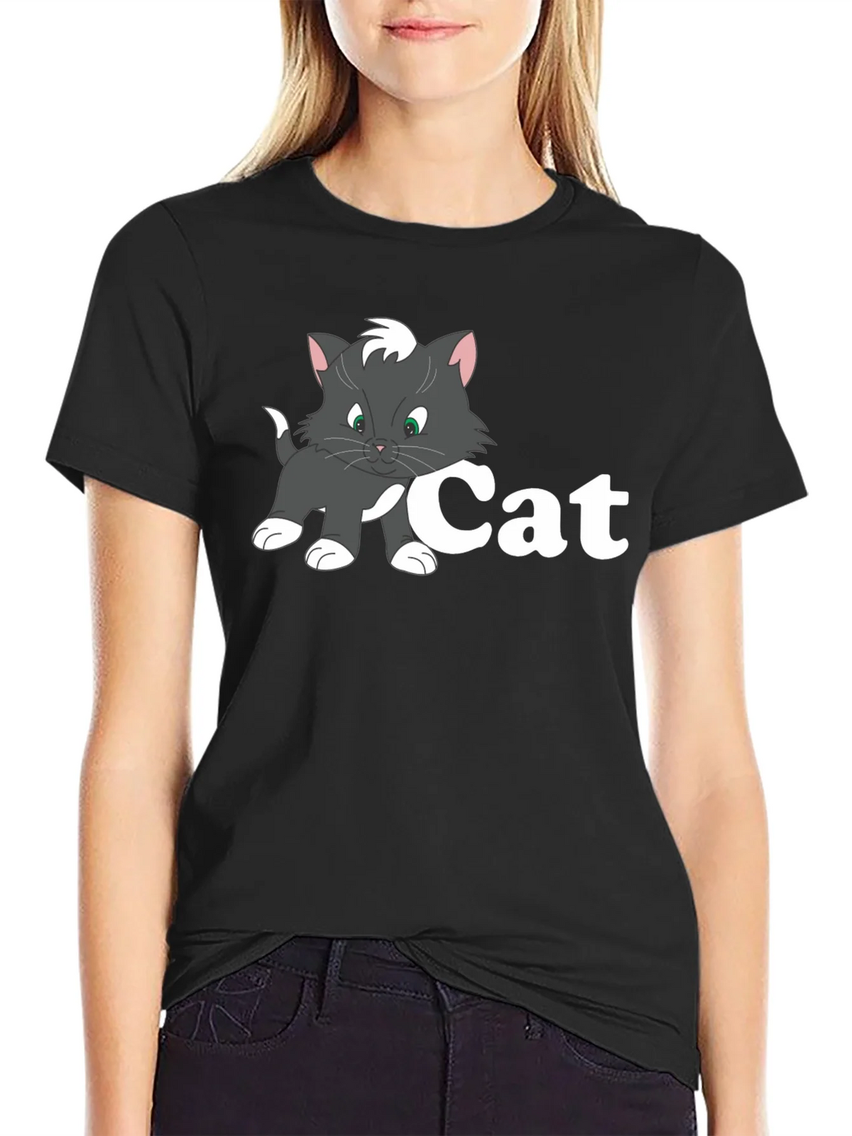 Cat Cartoon Black T-Shirt product image 2
