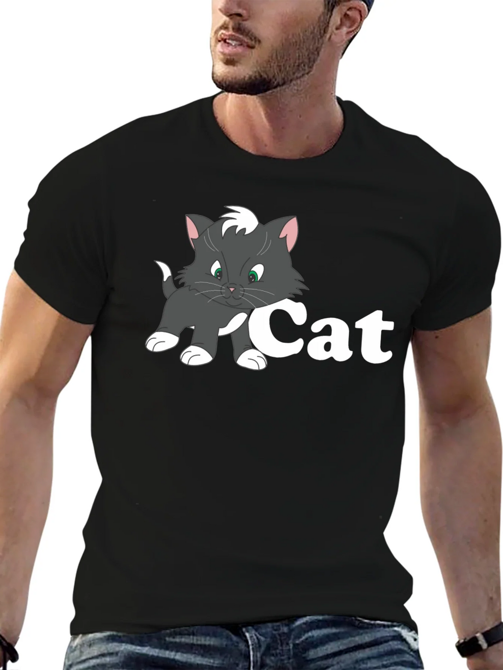 Cat Cartoon Black T-Shirt product image 6