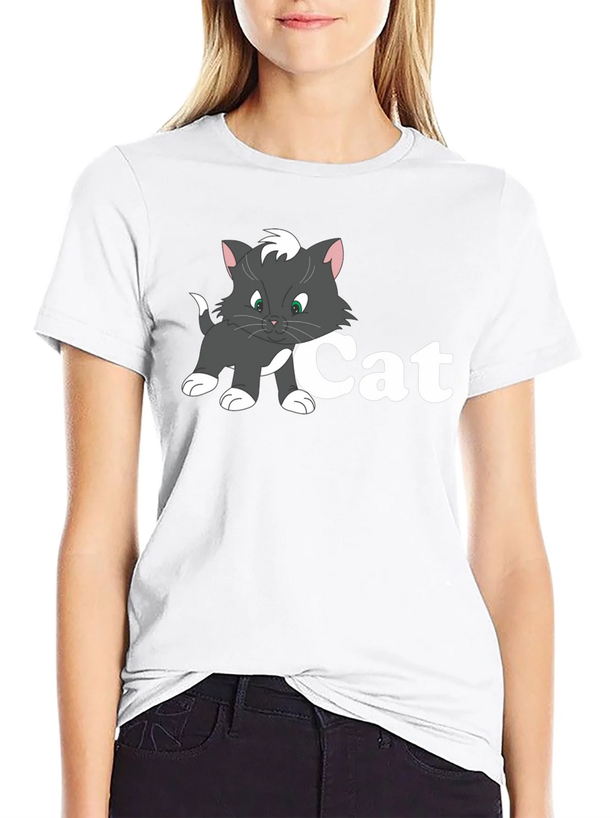 Cat Cartoon Black T-Shirt product image 8