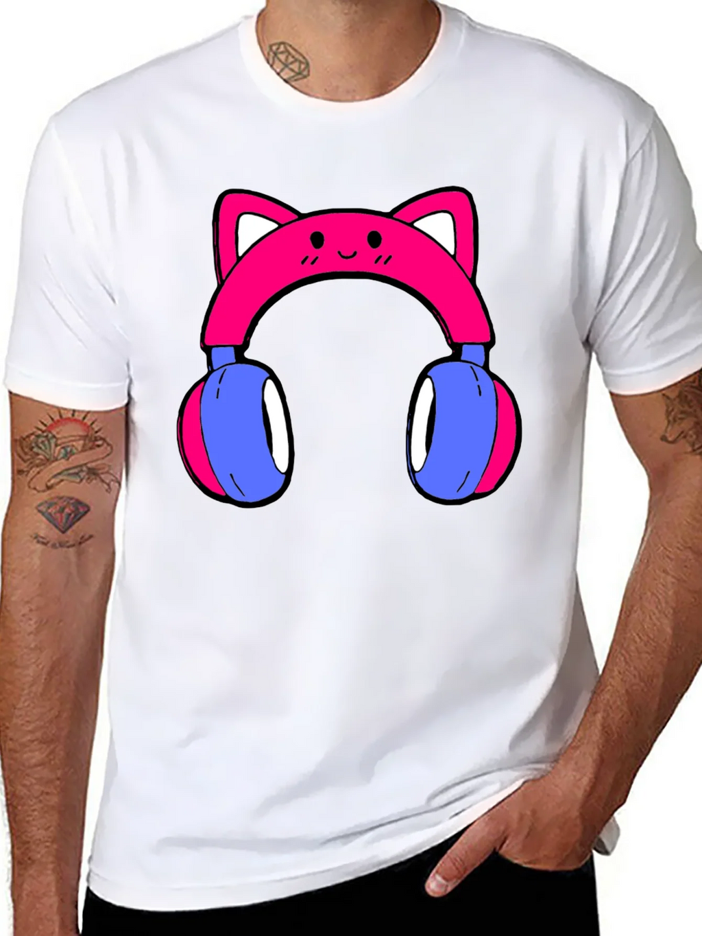 Cute Cat Ear Headphones Graphic Tee - Black product image 6