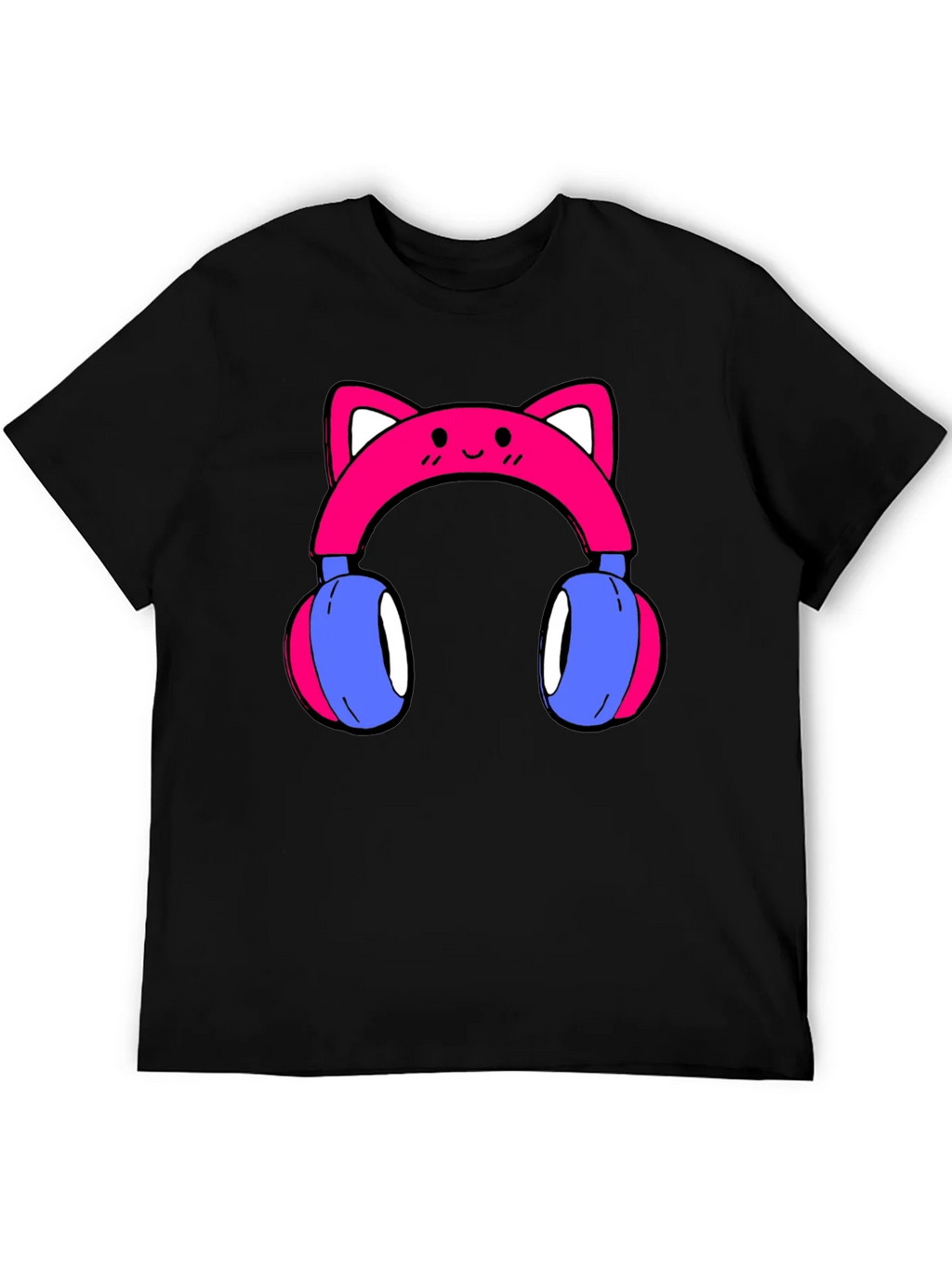 Cute Cat Ear Headphones Graphic Tee - Black product image 4