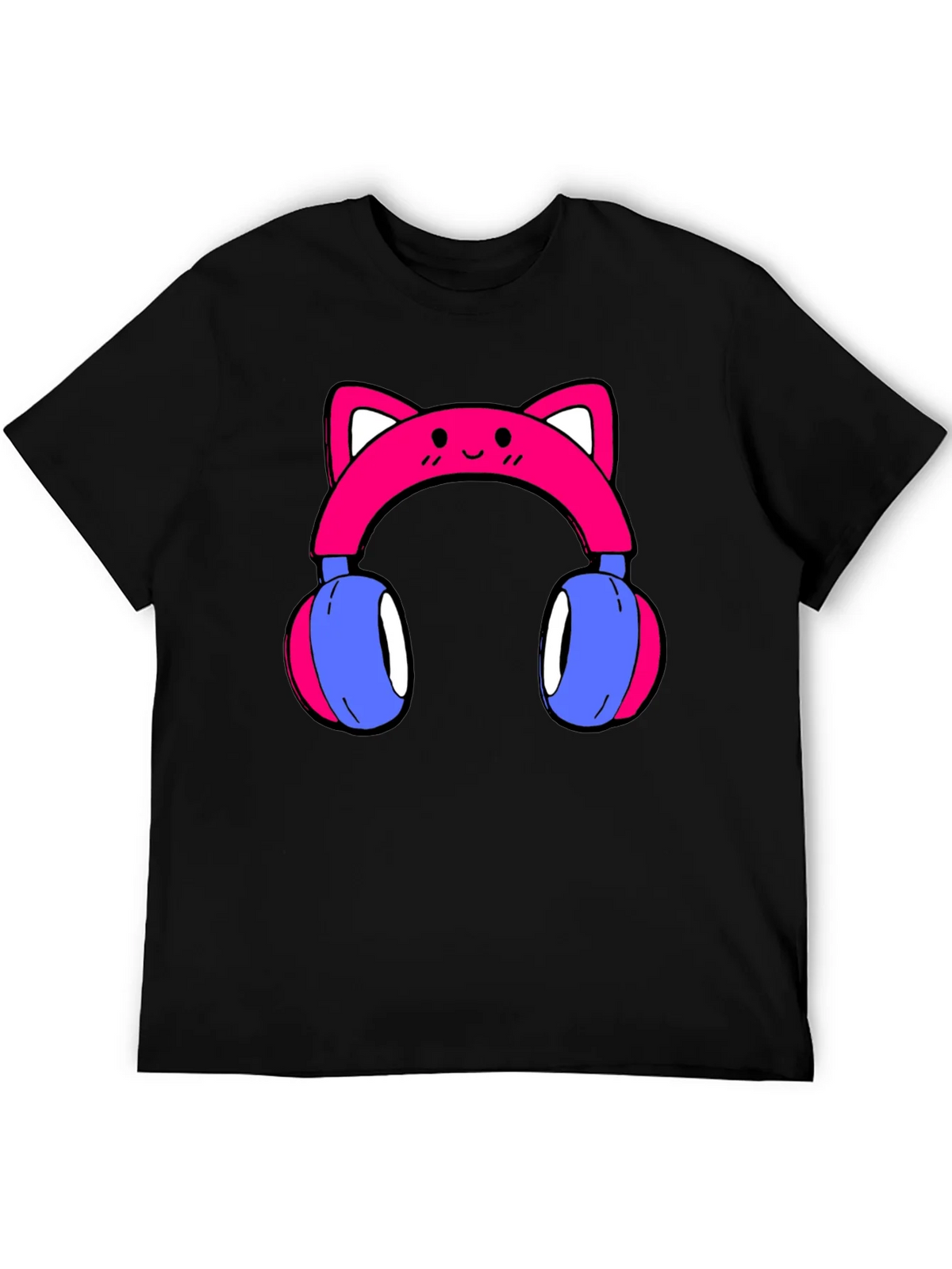 Cute Cat Ear Headphones Graphic Tee - Black product image 4