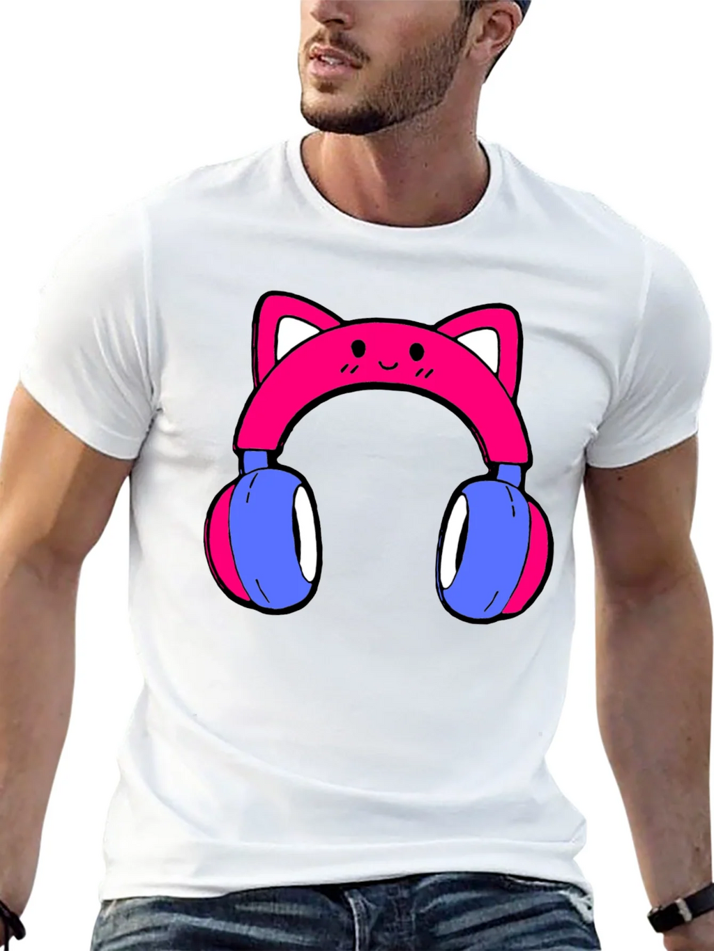 Cute Cat Ear Headphones Graphic Tee - Black product image 10