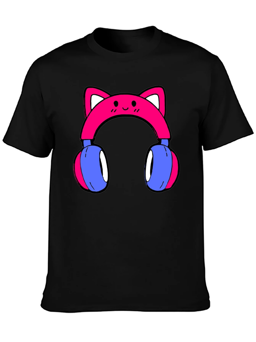 Cute Cat Ear Headphones Graphic Tee - Black product image 2