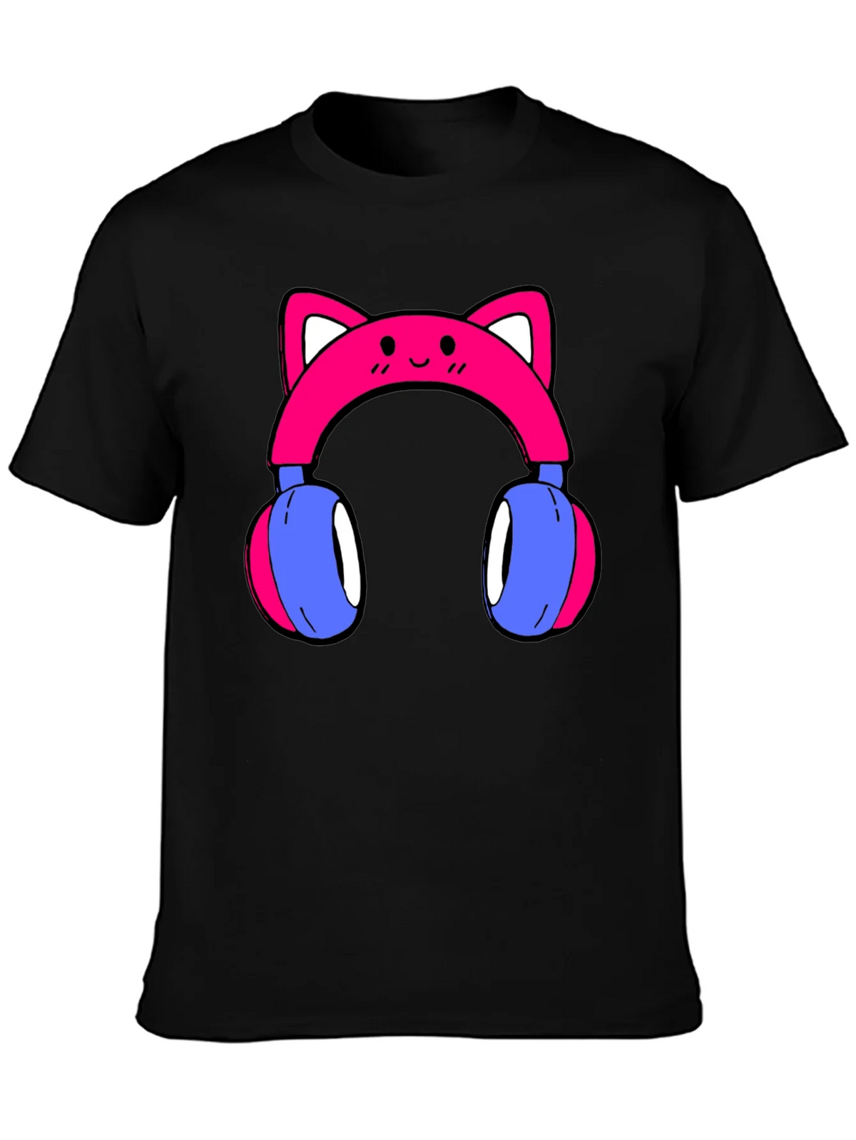 Cute Cat Ear Headphones Graphic Tee - Black product image 2