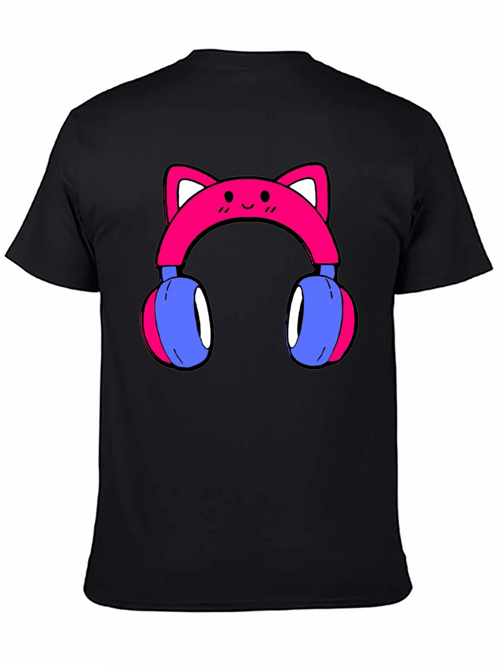 Cute Cat Ear Headphones Graphic Tee - Black product image 3