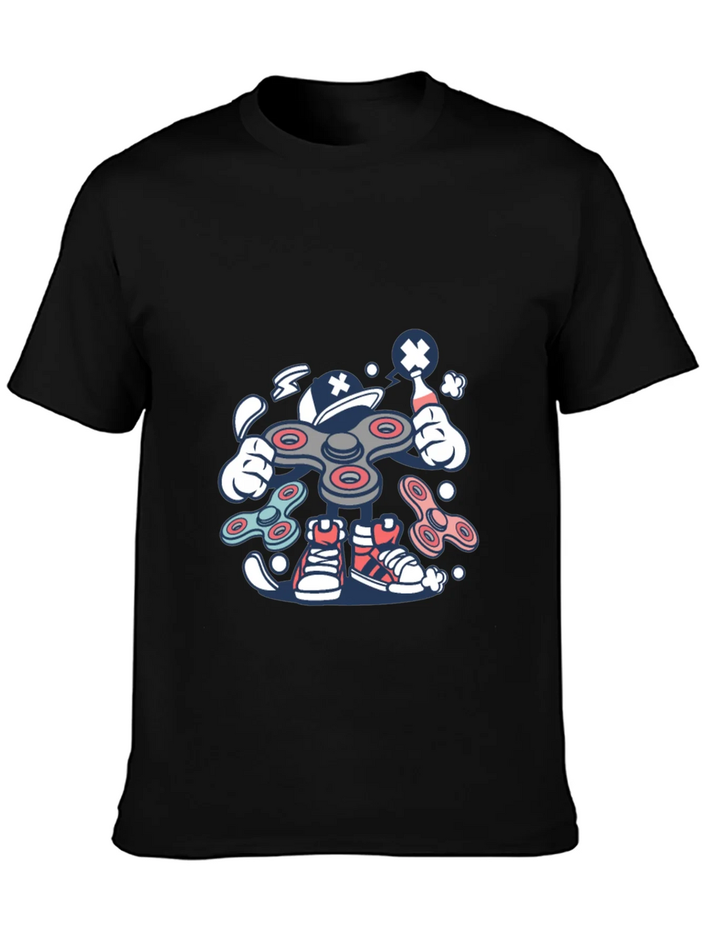 Fidget Spinner Cartoon Graphic Black T-Shirt product image 3