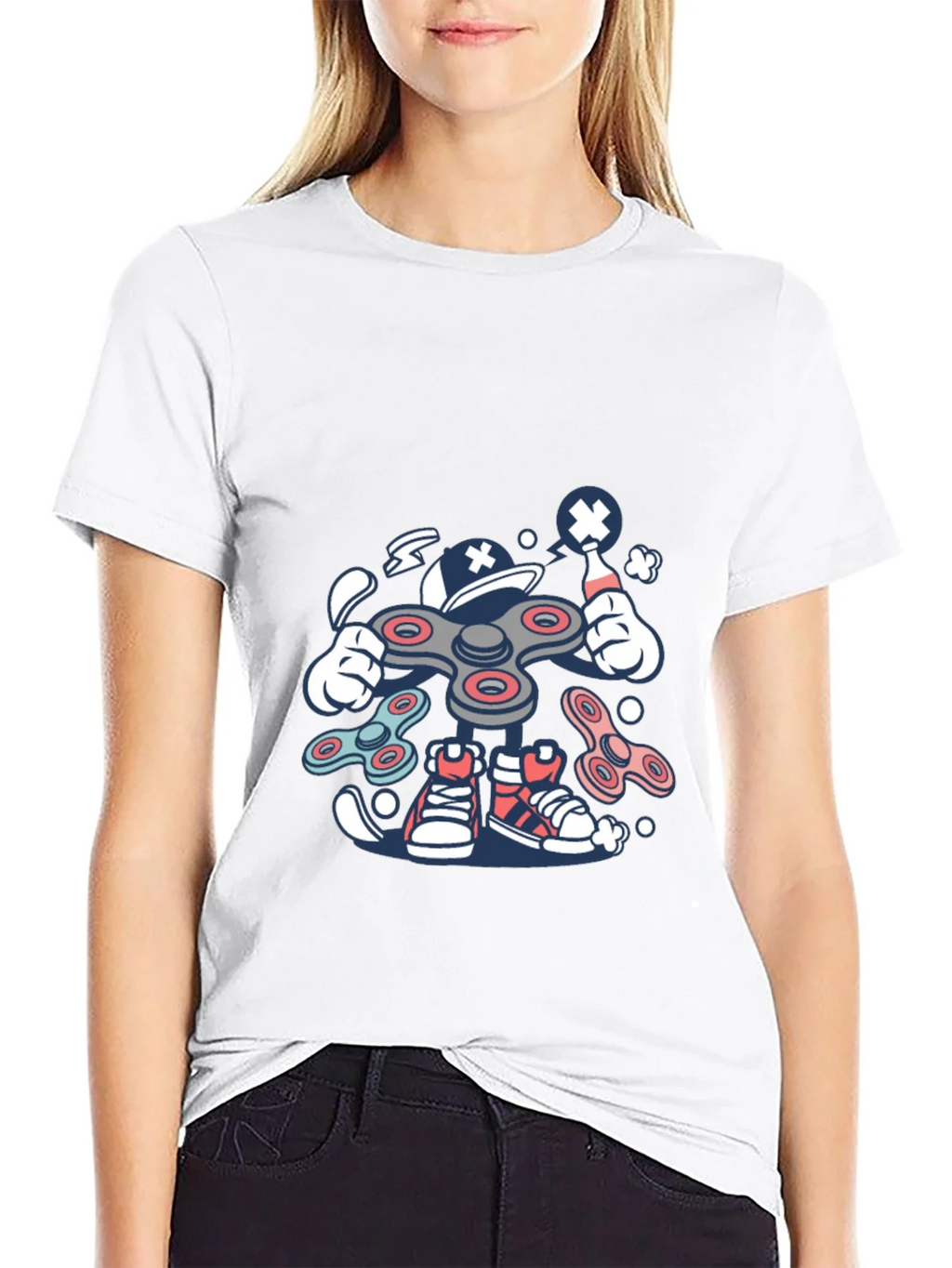 Fidget Spinner Cartoon Graphic Black T-Shirt product image 8
