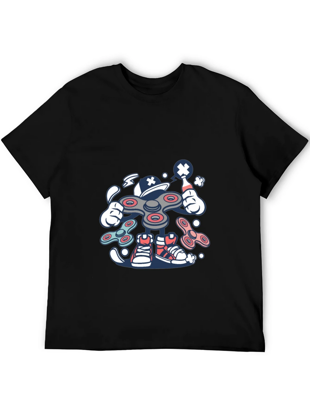 Fidget Spinner Cartoon Graphic Black T-Shirt product image 5