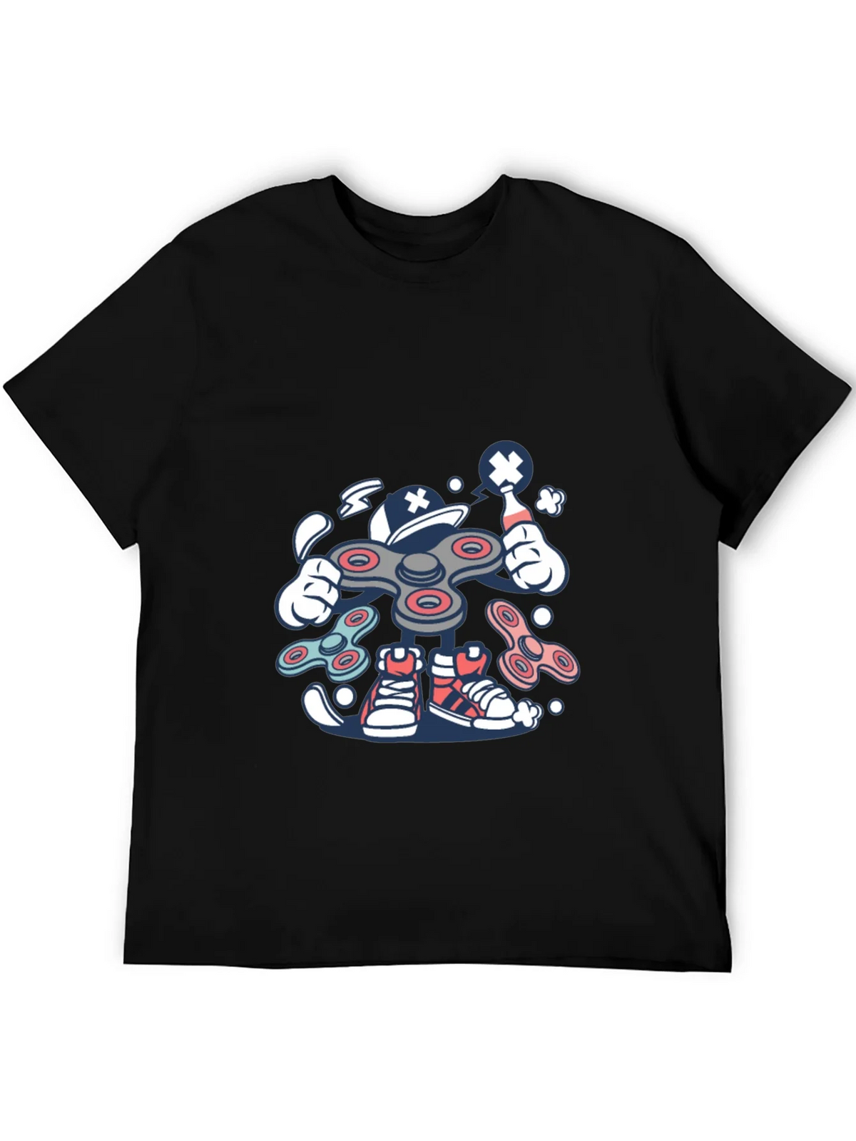 Fidget Spinner Cartoon Graphic Black T-Shirt product image 5