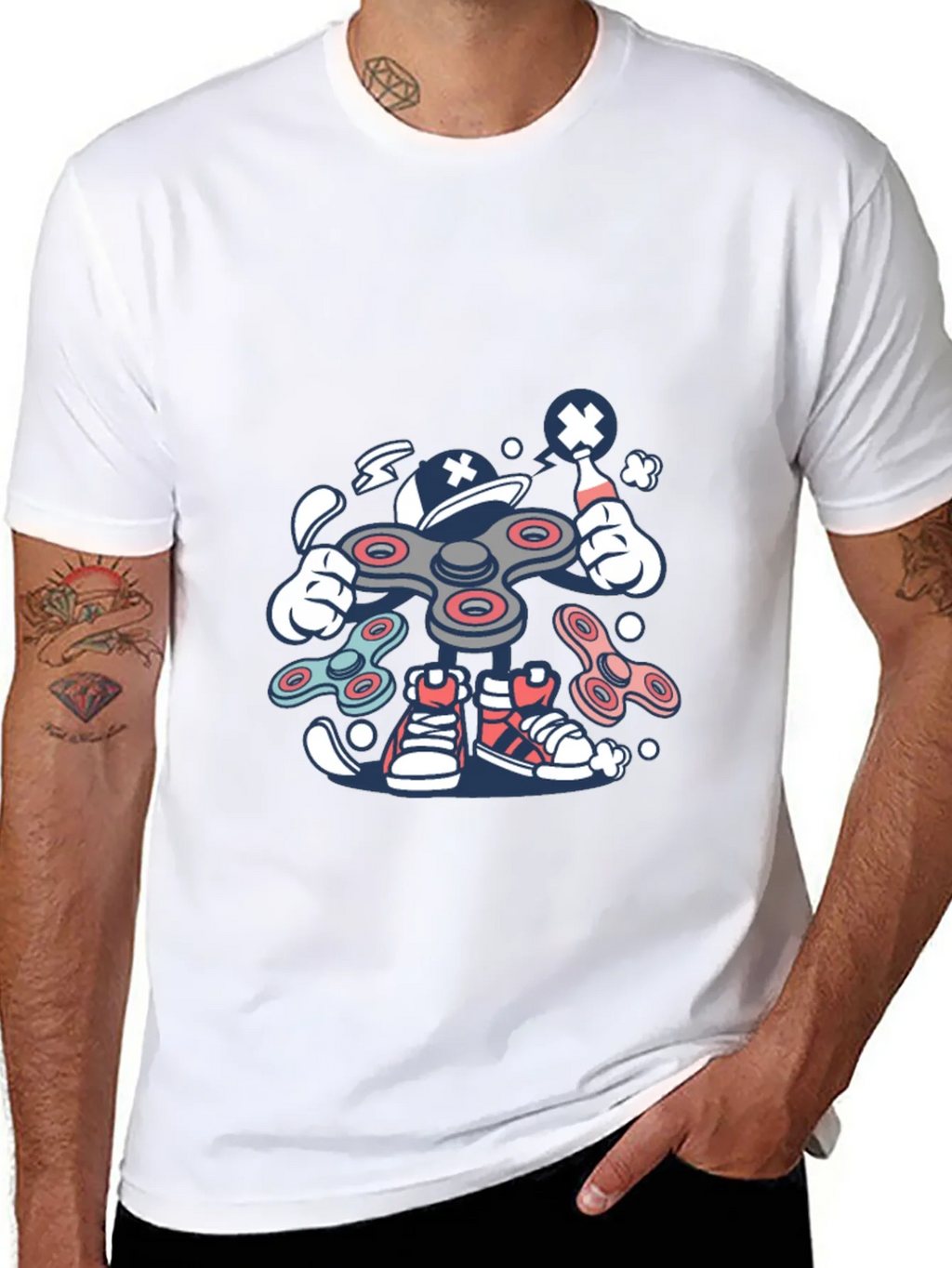 Fidget Spinner Cartoon Graphic Black T-Shirt product image 7
