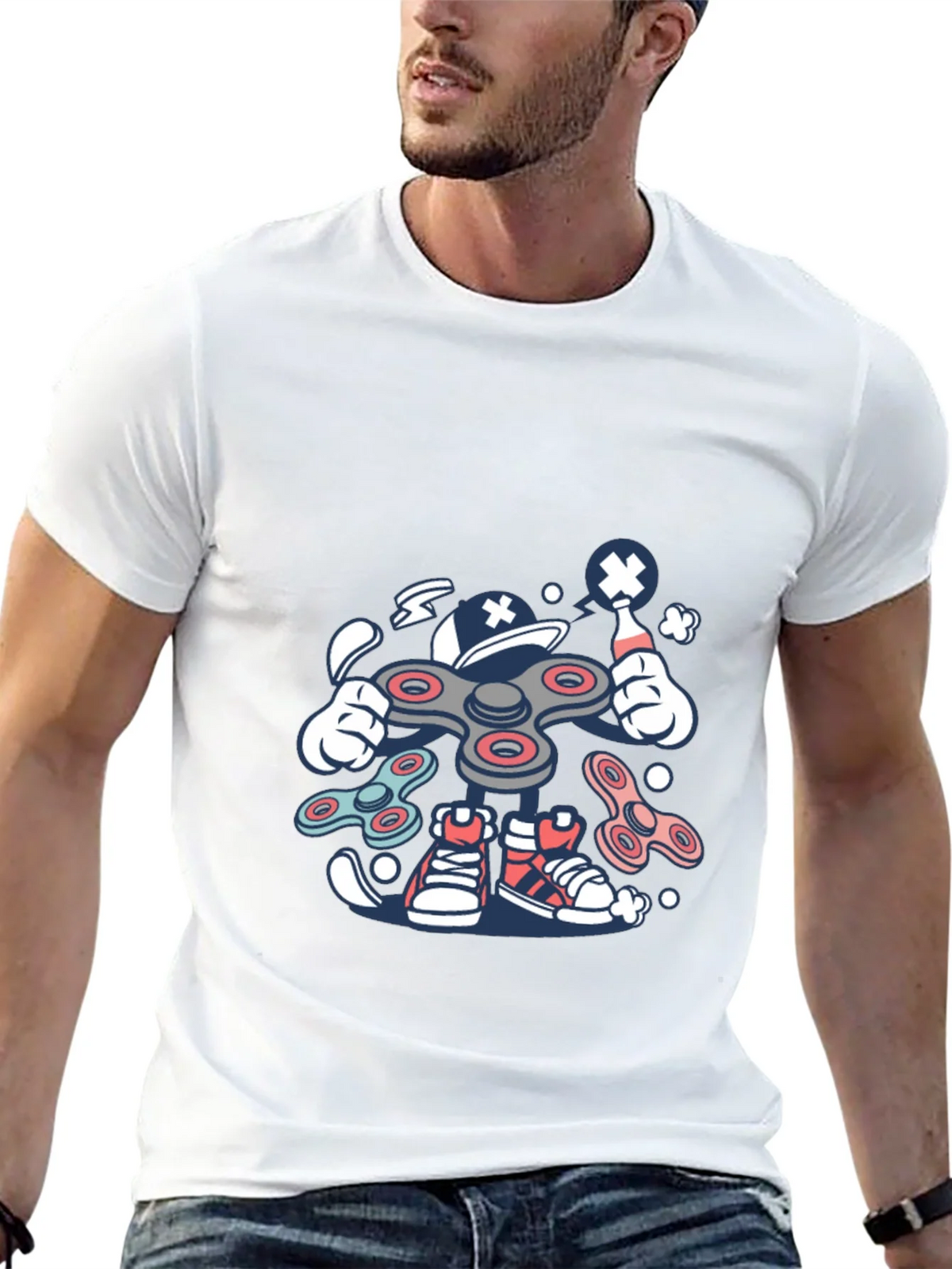 Fidget Spinner Cartoon Graphic Black T-Shirt product image 12