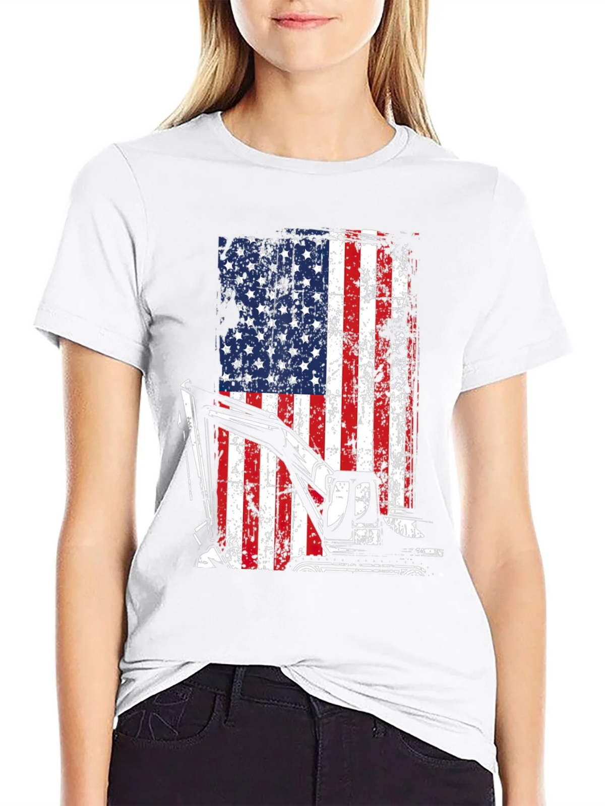 Excavator American Flag Mens T-Shirt product image 2